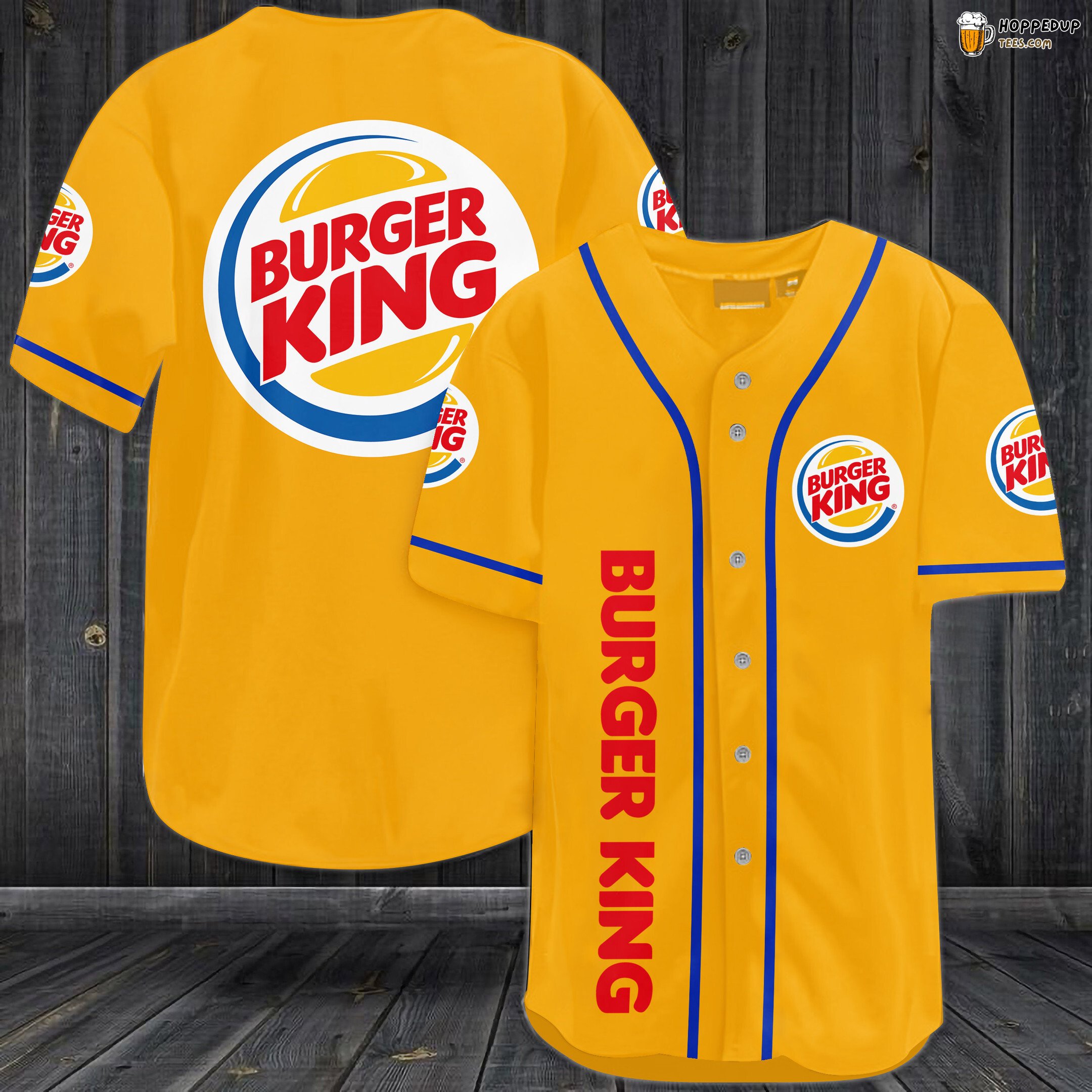 Burger King Fast Food Themed Yellow 3D Baseball Tee Jersey