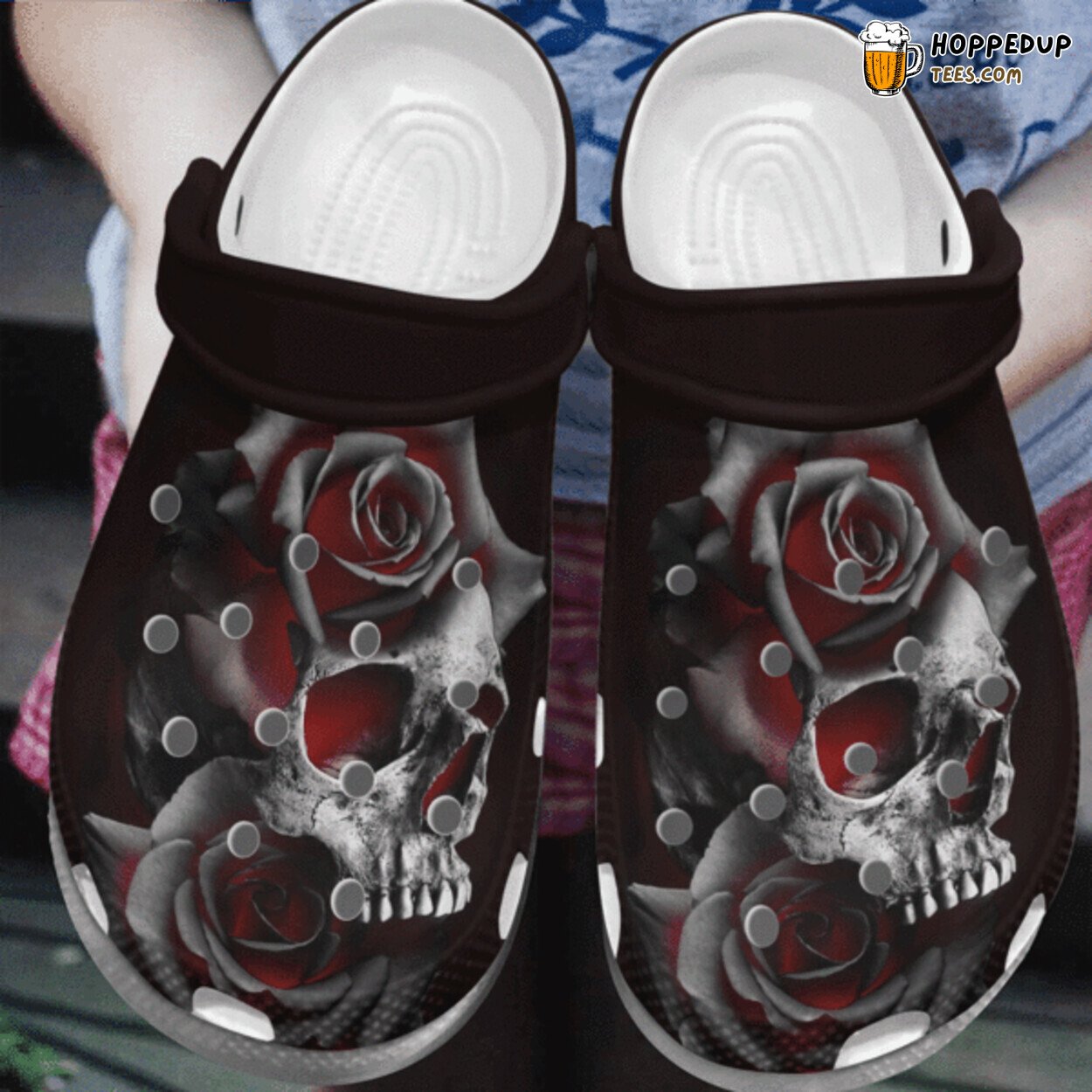 Burning Skull Rose Flower Tattoo Themed Clog Shoes Skull Gifts