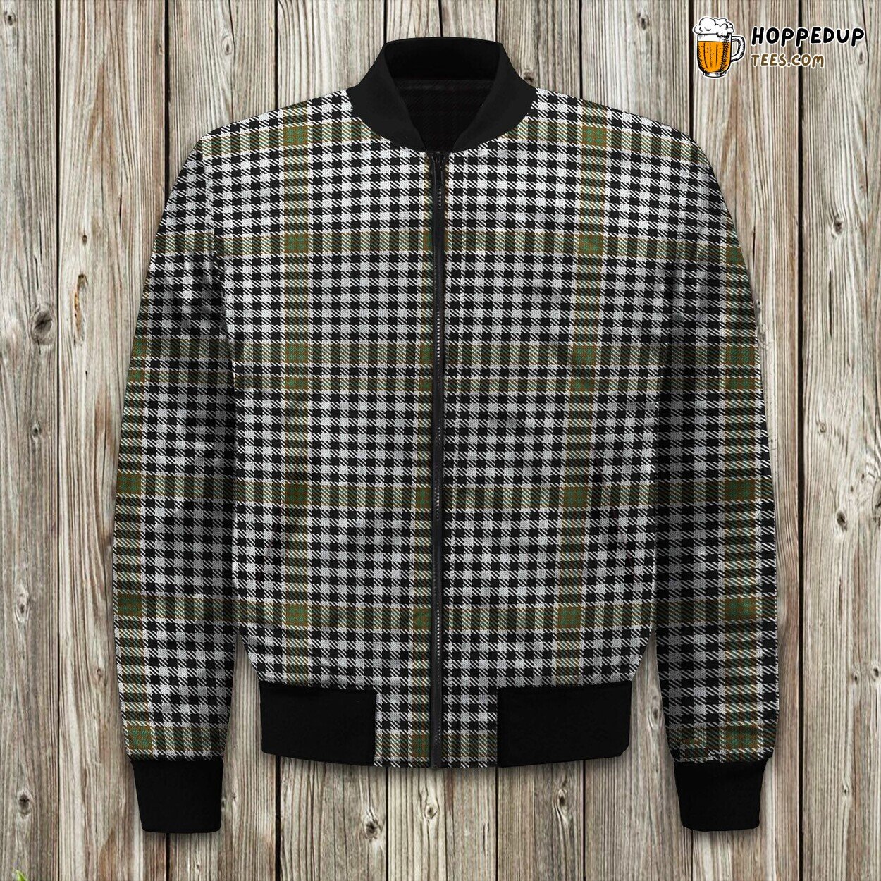 Burns Check Pattern Bomber Jacket Traditional Winter Elegance in Fabric