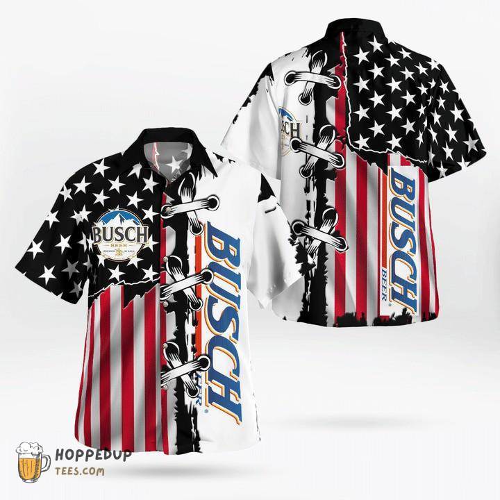 Busch Beer American Flag Hawaiian Shirt