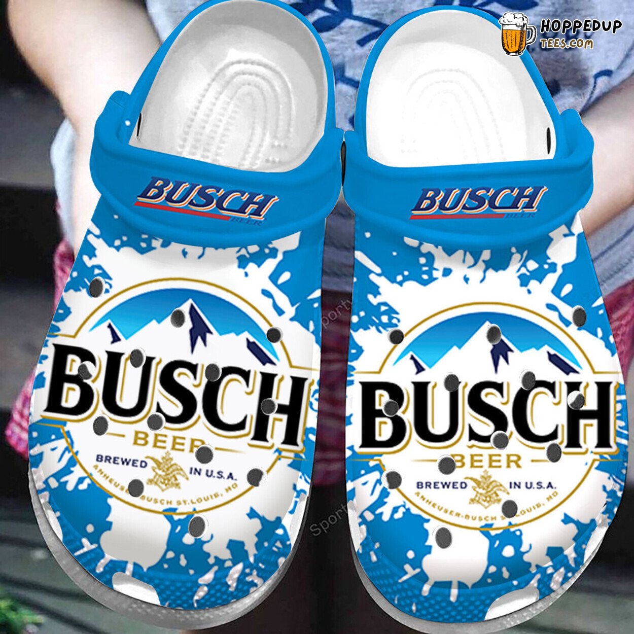 Busch Beer Brewed USA Blue Theme Clogs Shoes Unique Beverage Fans