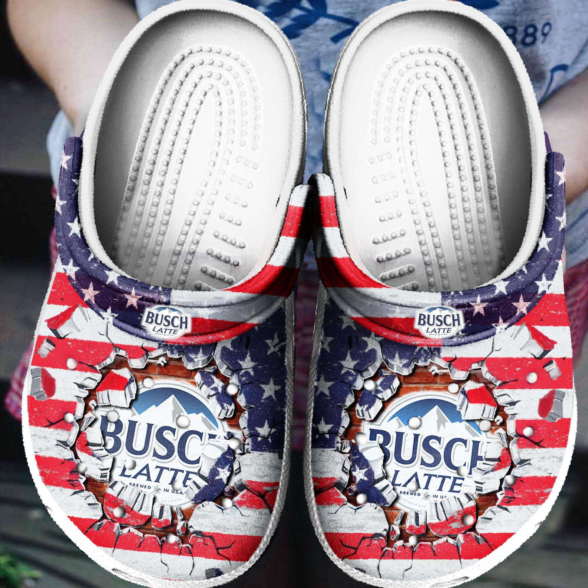 Busch Latte America Flag Beer Crocband Clog Shoes HU