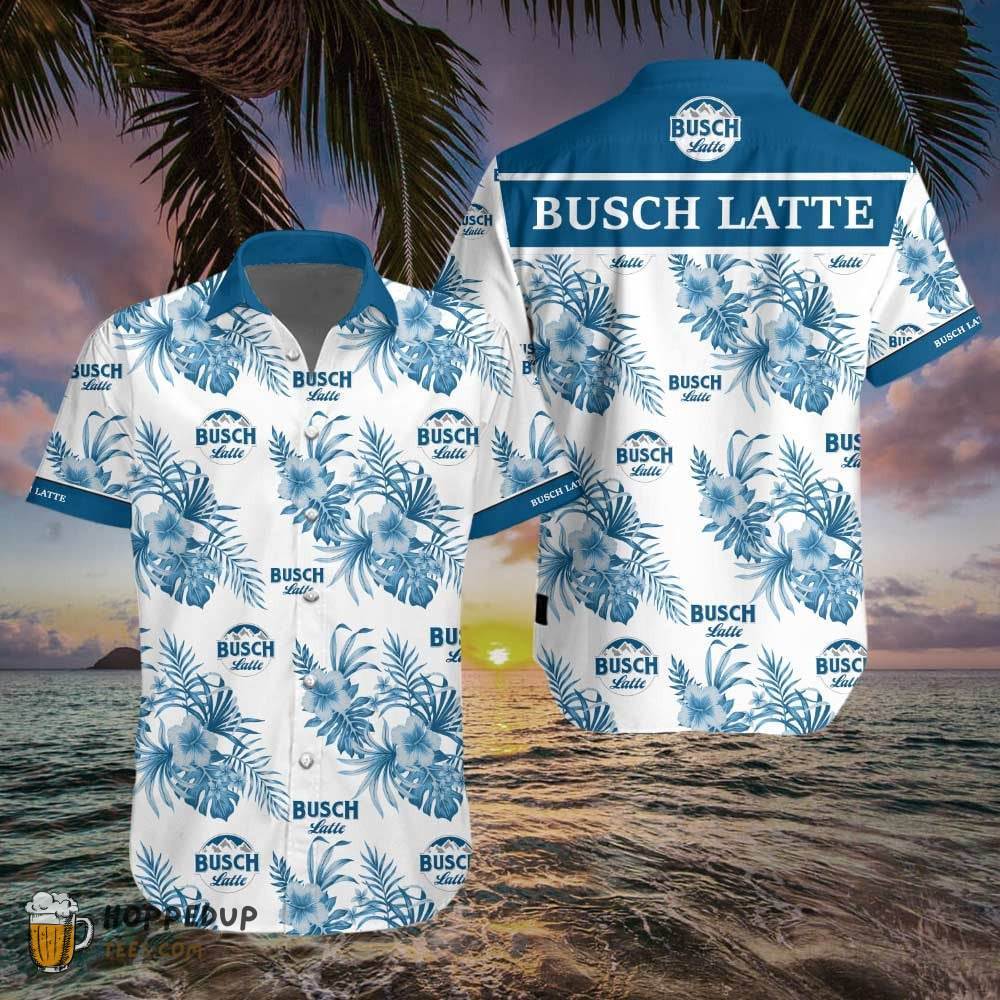 Busch Latte Beer Blue White Hawaiian Shirt