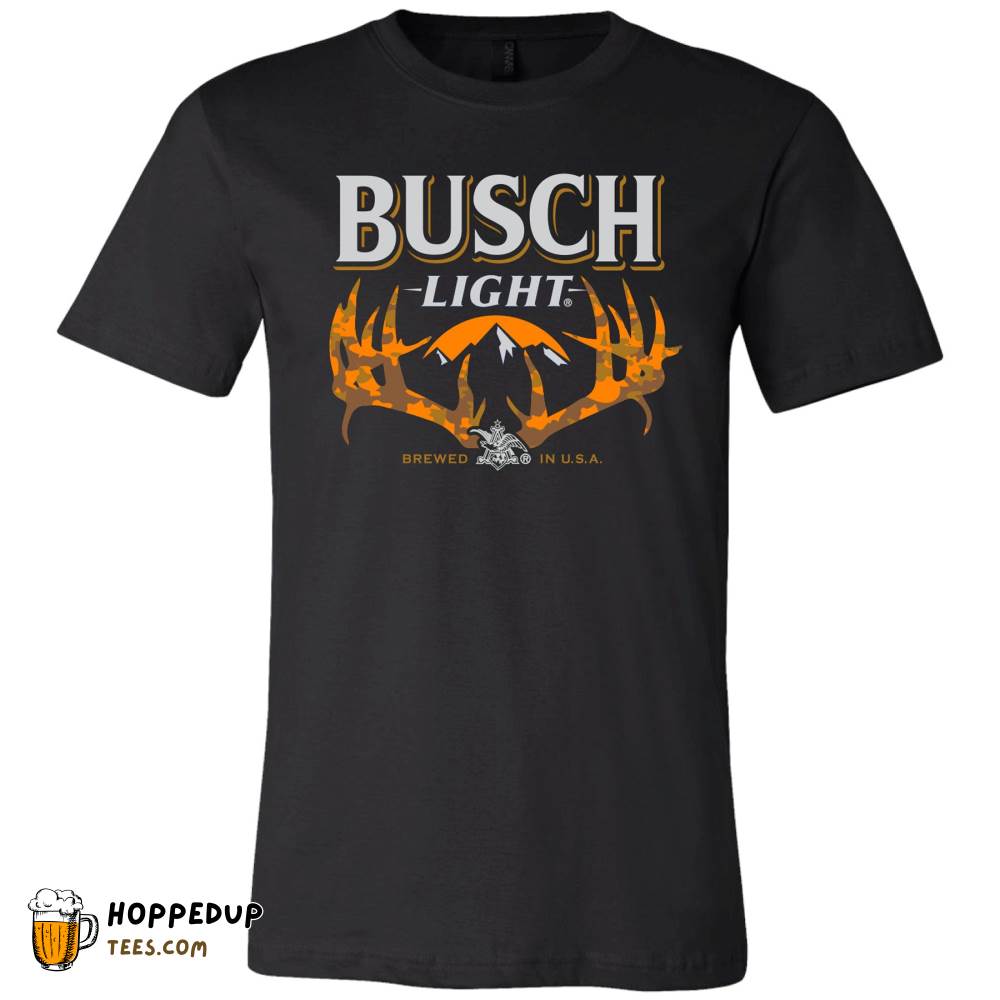 Busch Light Beer Camo Antlers Black Tee HU