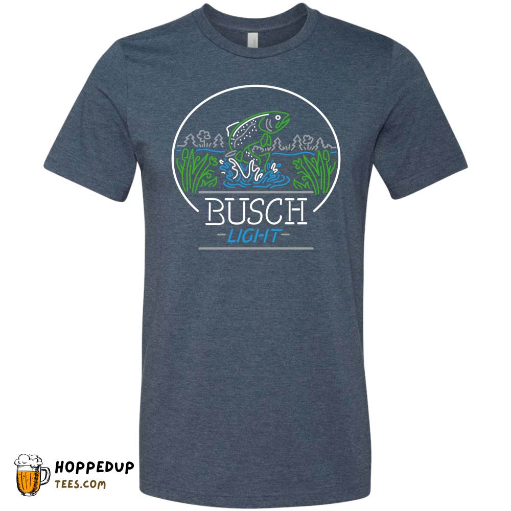 Busch Light Beer Neon Trout Oval Heather Navy Tee HU