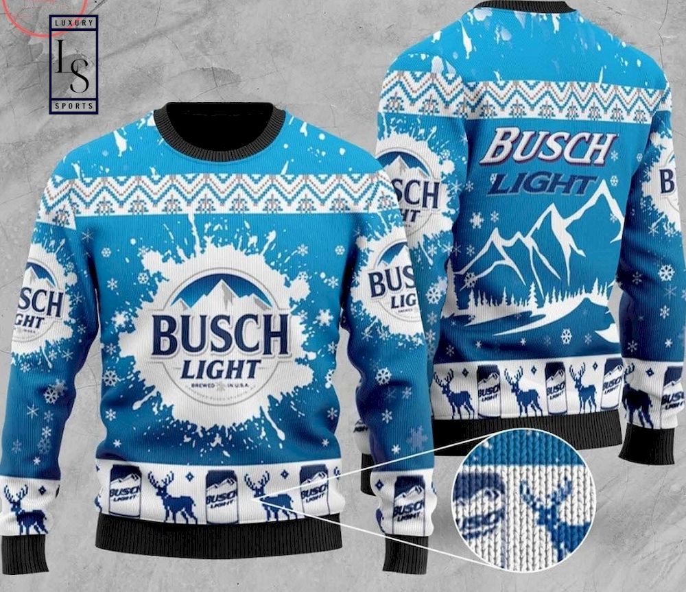 Busch Light Beer On Mountain Ice Ugly Christmas Sweater HU