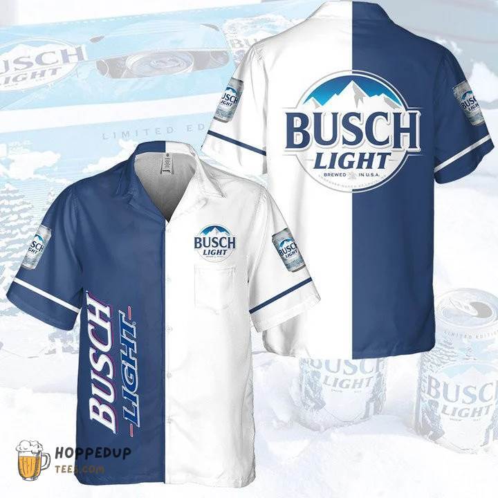 Busch Light Beer White Blue Hawaiian Shirt