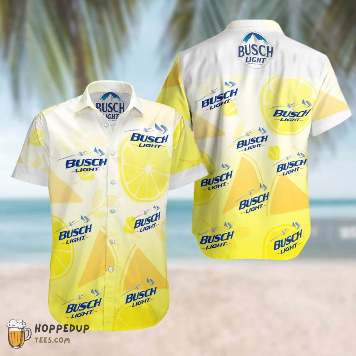 Busch Light Beer Yellow White Hawaiian Shirt