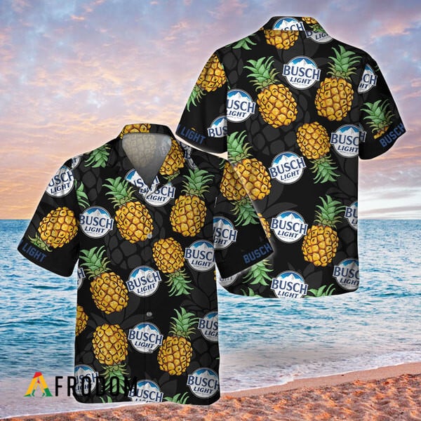 Busch Light Black Aloha Pineapple Hawaiian Shirt HU