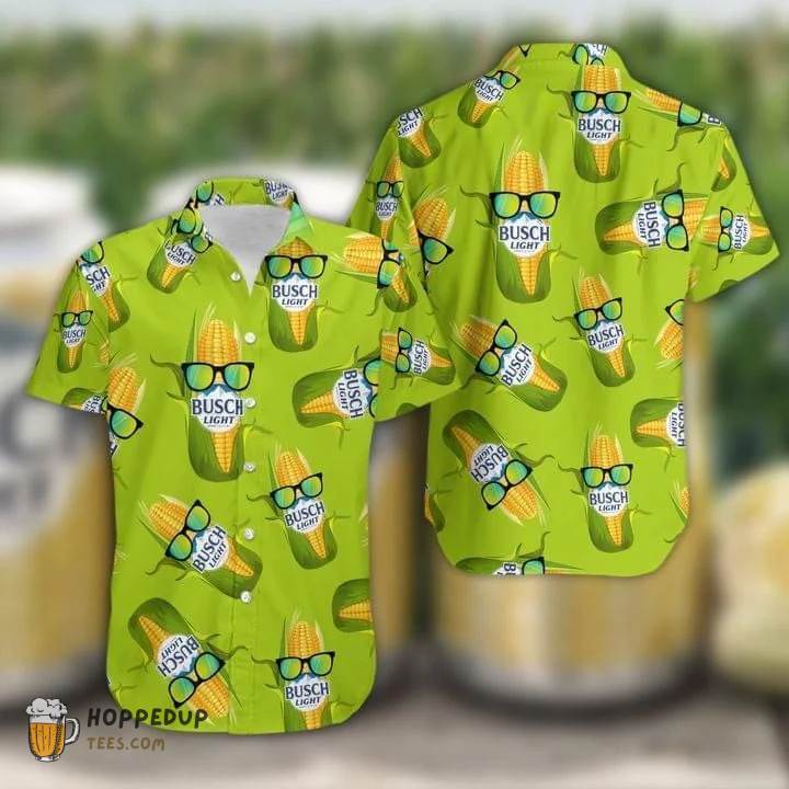 Busch Light Corn Pattern Green Hawaiian Shirt