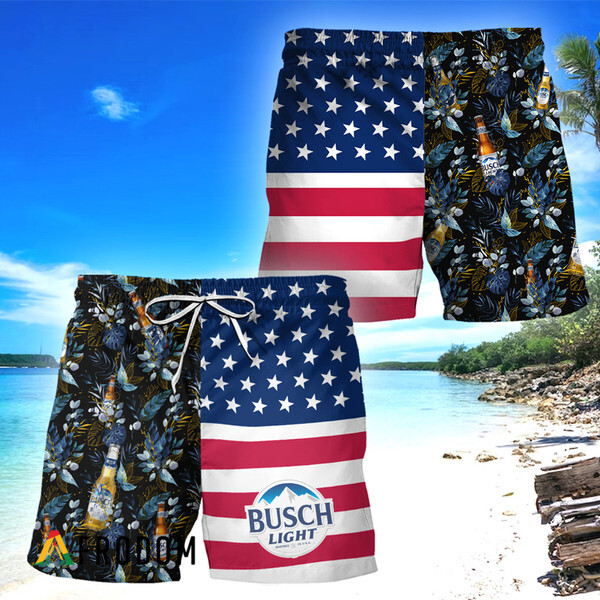 Busch Light Flower American Flag Hawaiian Shorts HU