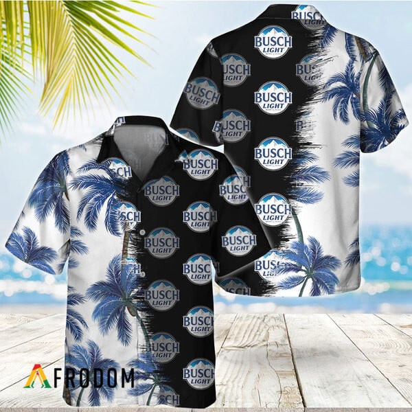 Busch Light Hawaiian Shirt Black Palm Trees Pattern HU