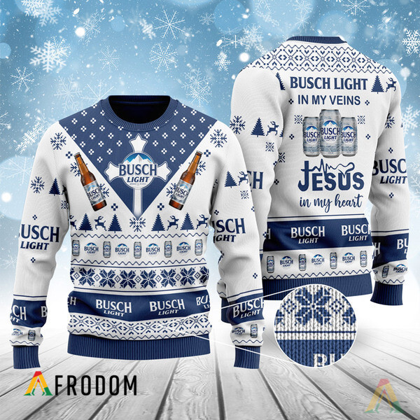Busch Light In My Veins Jesus In My Heart Ugly Sweater HU