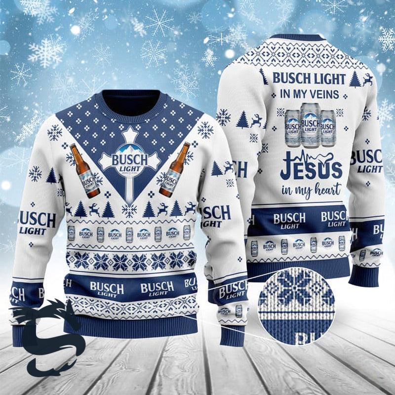 Busch Light In My Veins Jesus In My Heart Ugly Sweater HU