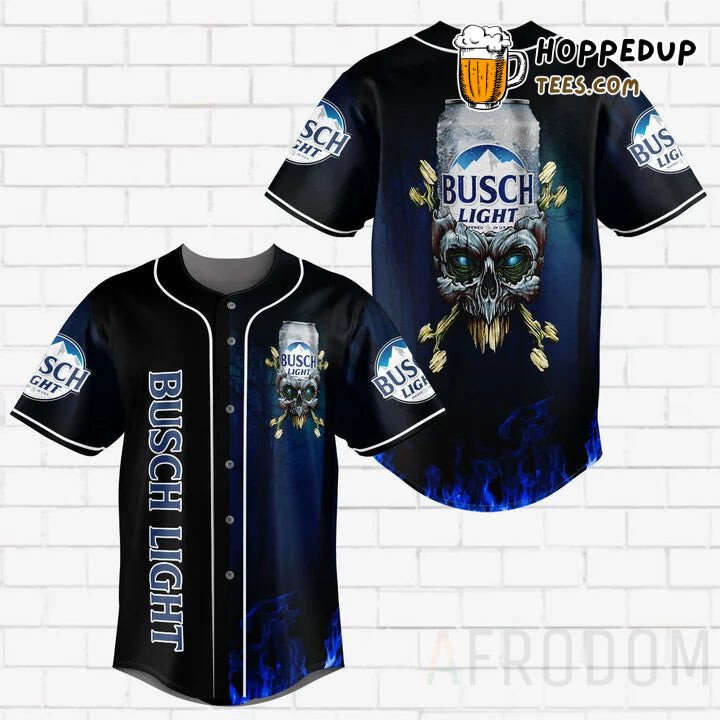 Busch Light Motif Skull Baseball Jersey Unique Design Emblem Look