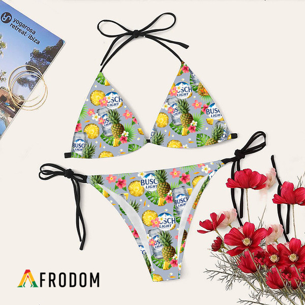 Busch Light Pineapple Aloha Bikini Set Swimsuit Beach HU