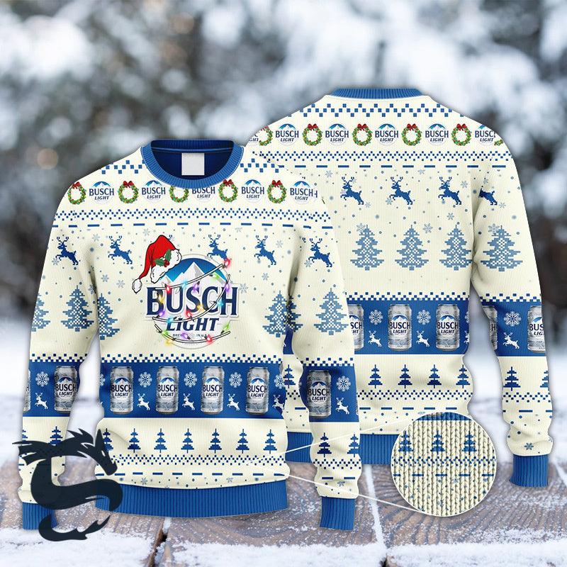 Busch Light Reindeer Snowy Night Ugly Sweater HU