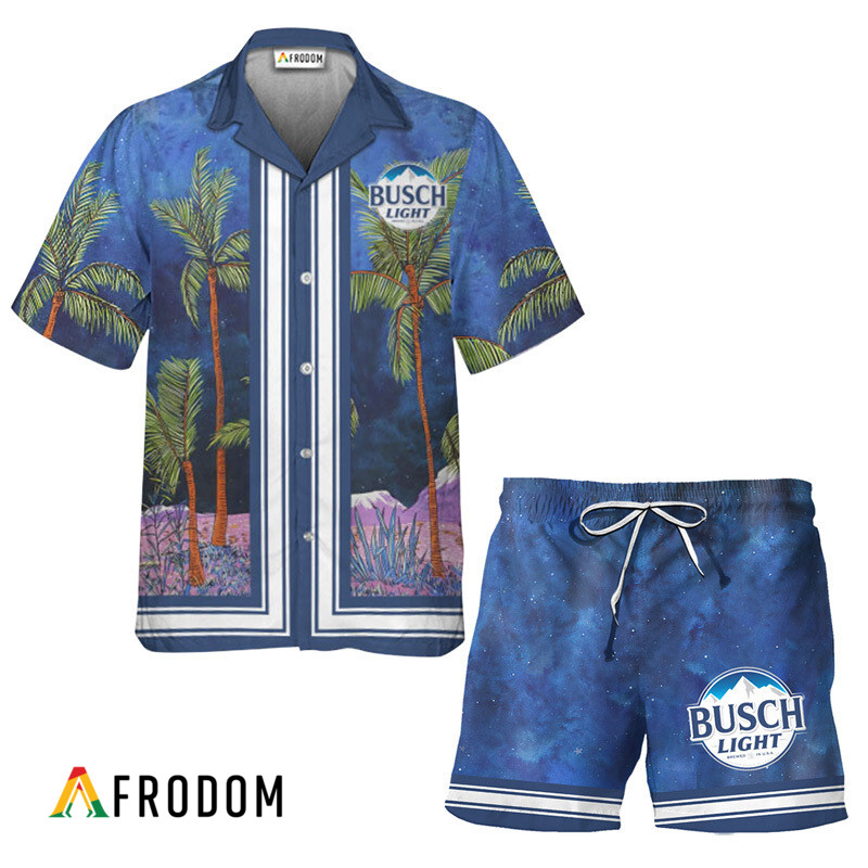 Busch Light Star Print Bermuda Hawaiian Shirt & Shorts Set HU