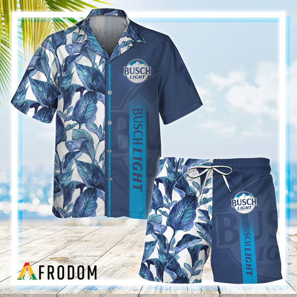 Busch Light Tropical Leaf Hawaiian Shirt And Shorts Set HU