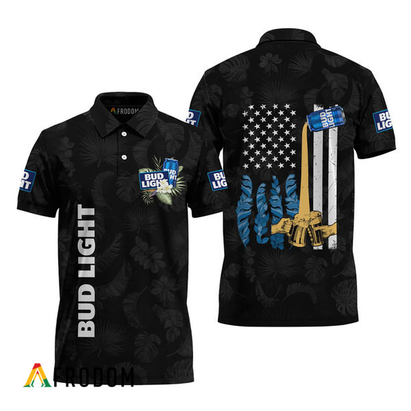 Busch Light Us Flag Black Hawaiian Polo Shirt HU