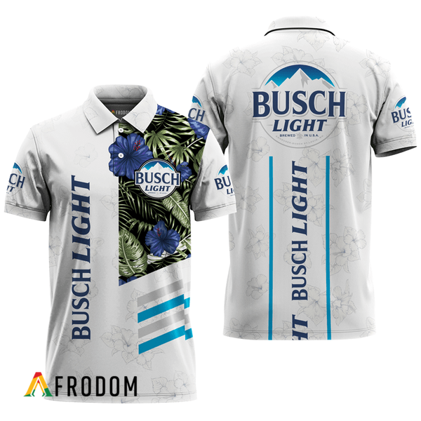 Busch Light White Tropical Flower Polo Shirt HU