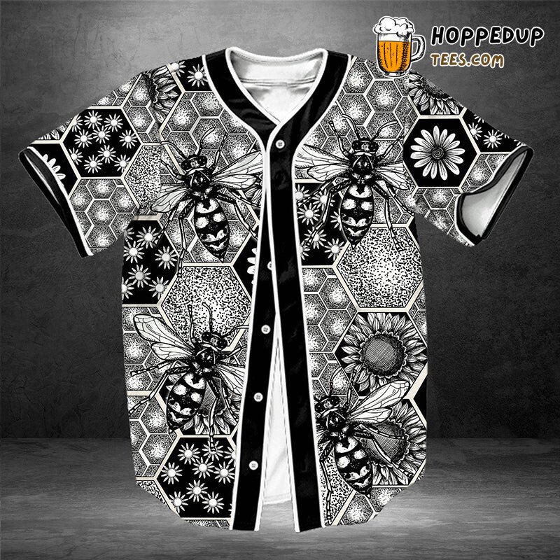 Busy Bee And Honeycomb 3D Printed Baseball Jersey Nature Theme