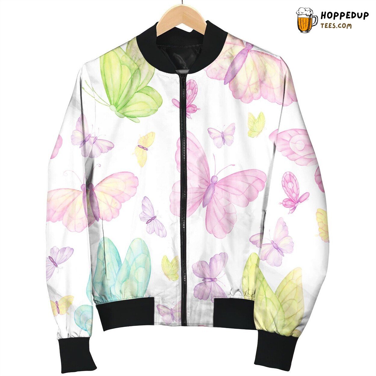 Butterflies On White Background Seamless Pattern Bomber Jacket