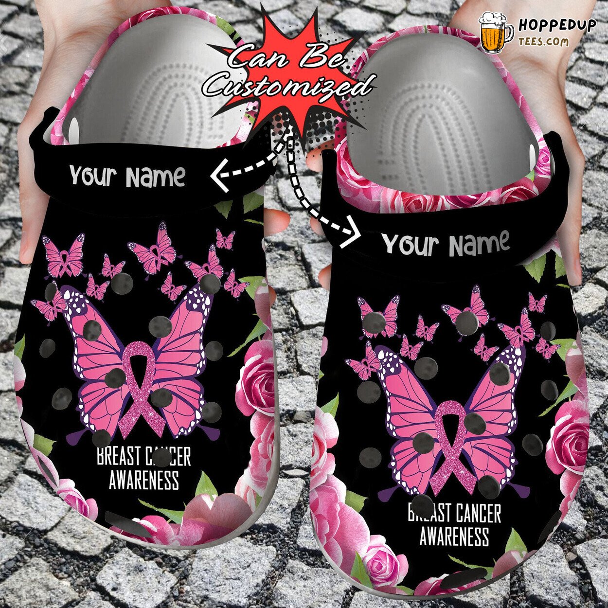 Butterfly Breast Cancer Awareness Personalized Comfortable Clogs Shoes