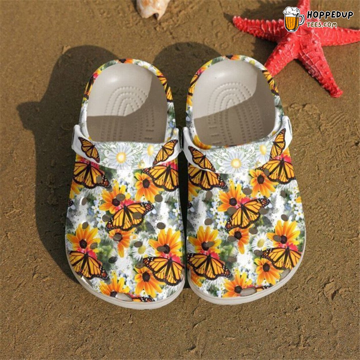 Butterfly Daisy N Monarch Theme Clog Shoes Unique Nature Inspired Style