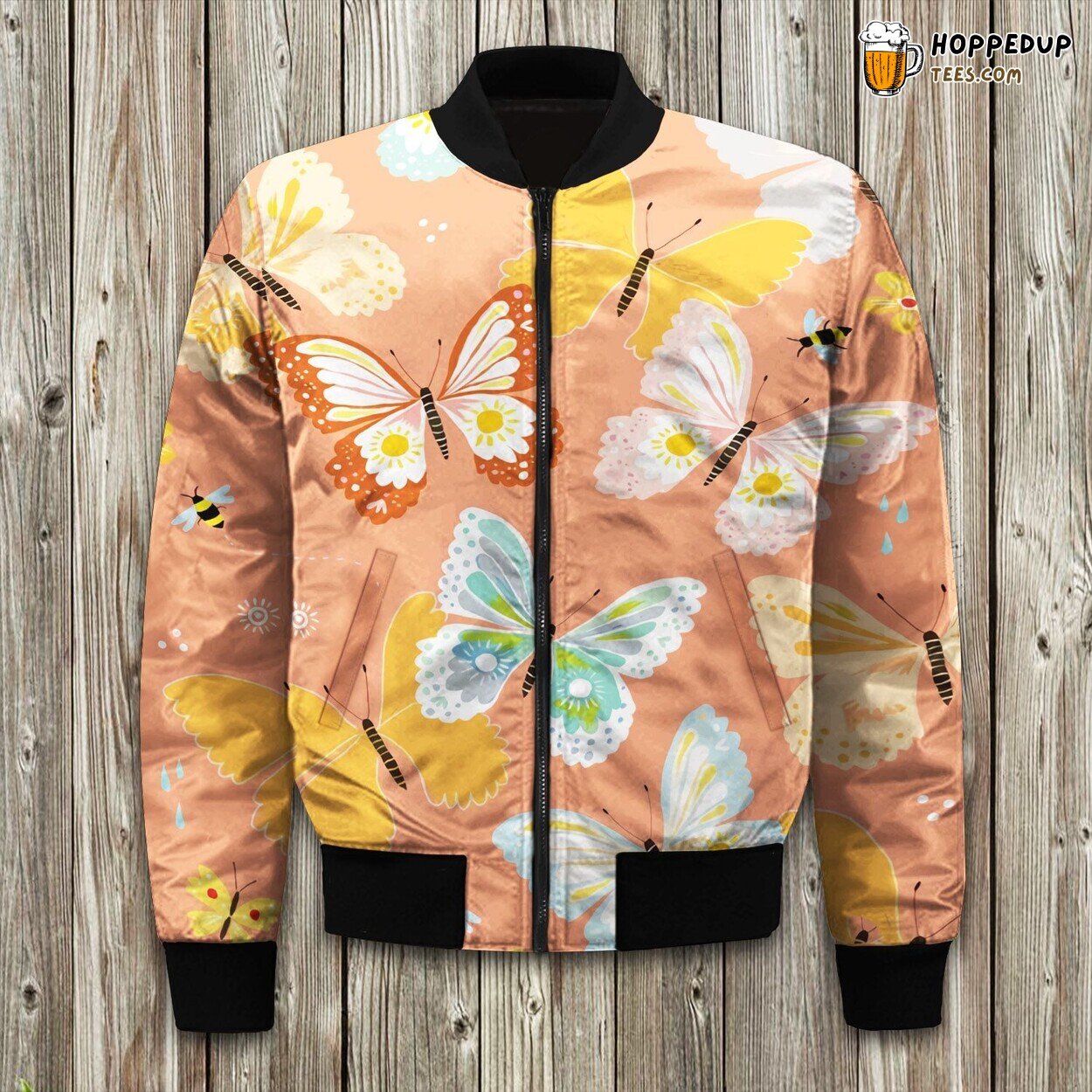 Butterfly Dance Winter Bomber Jacket Tailored Unique Elegance Precision Craft