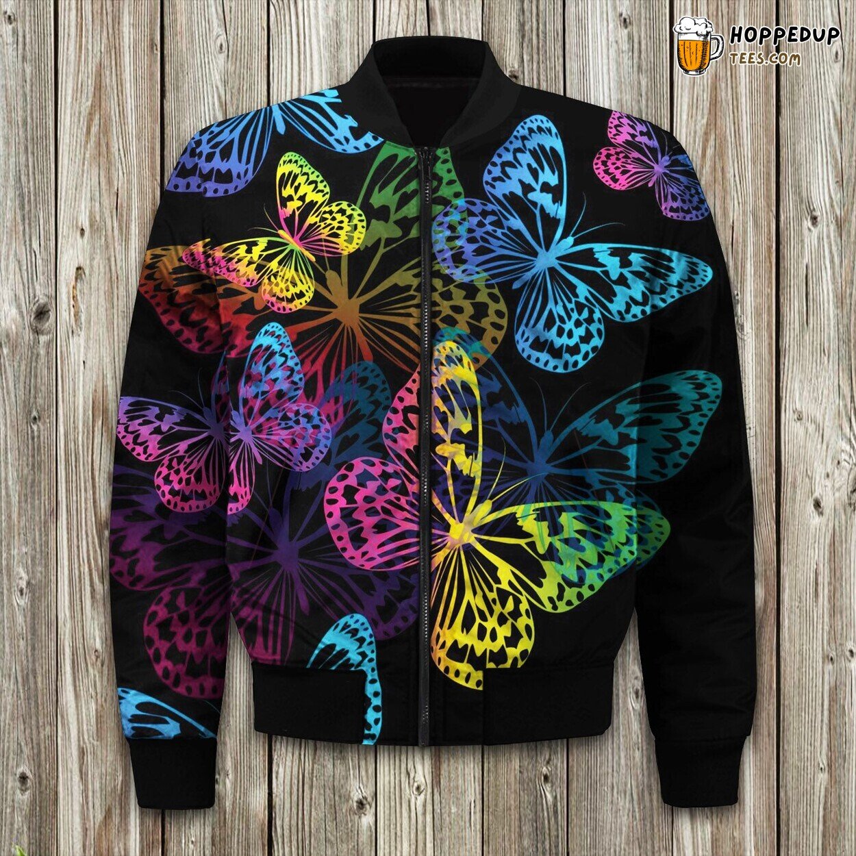 Butterfly Echoes Winter Bomber Jacket Tailored Unique Elegance Precision Design