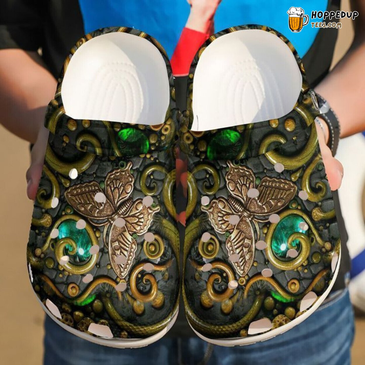 Butterfly Emerald Theme Comfortable Clogs Vibrant Nature Inspired Shoes