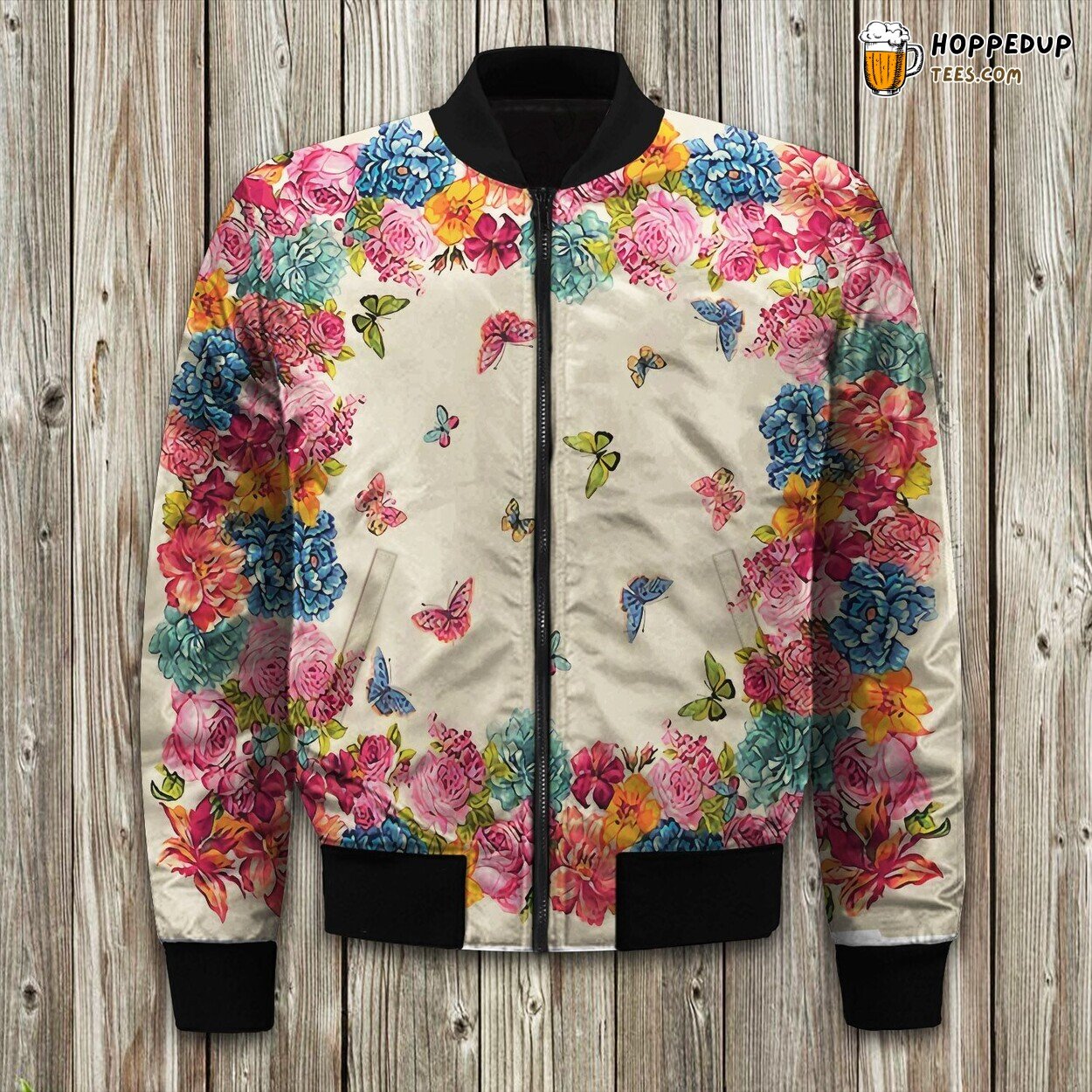 Butterfly Flower Garden Bomber Jacket