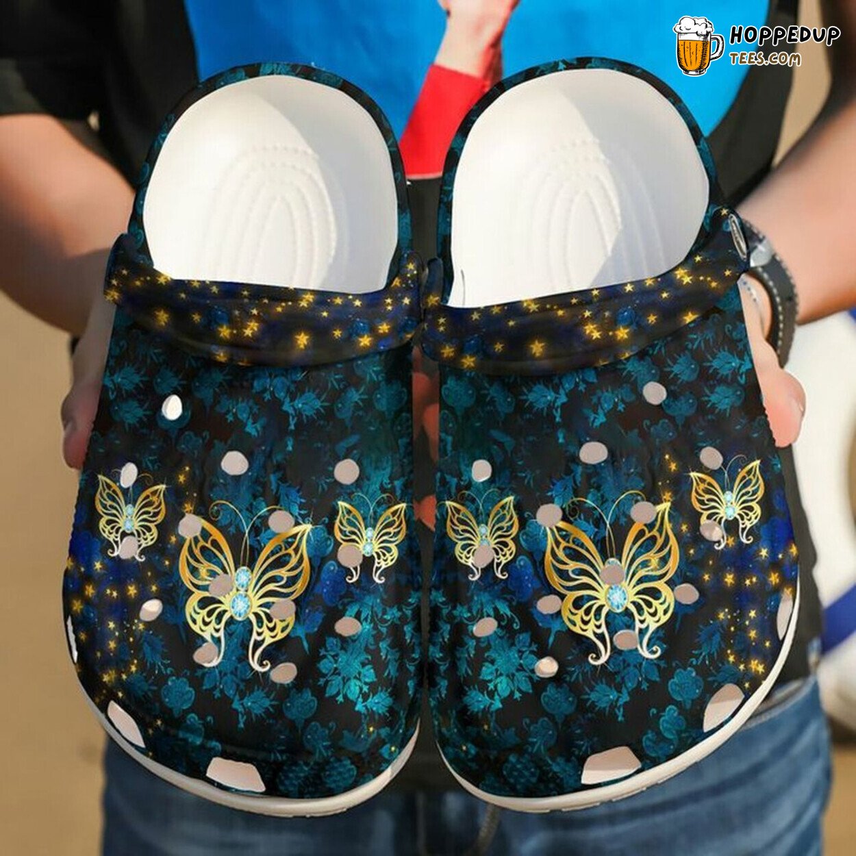 Butterfly Golden Dark Night 102 Themed Rubber Clogs Shoes Stylish Gift