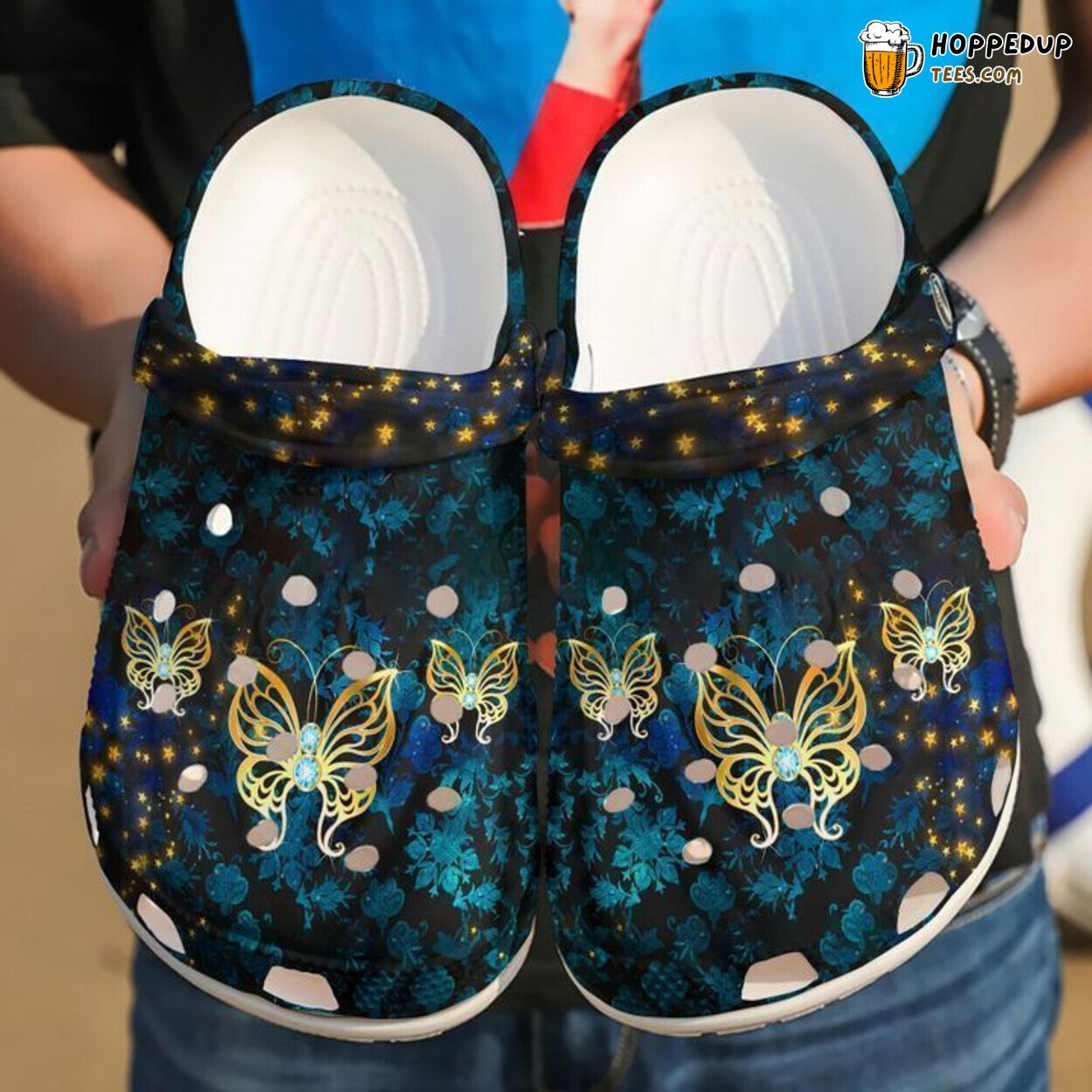 Butterfly Golden Themed Classic Comfortable Unique Clogs Shoes