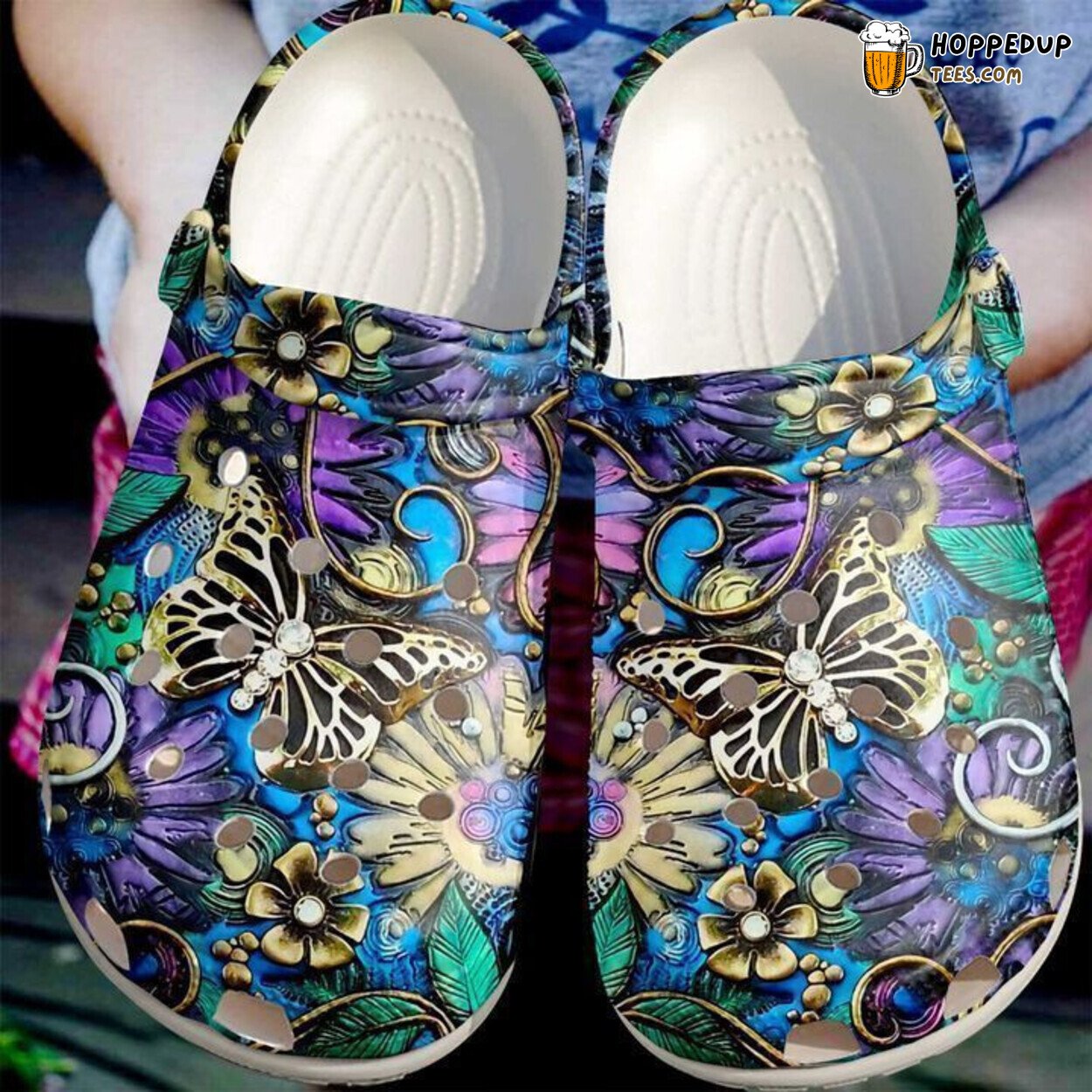 Butterfly Golden Themed Classic Comfortable Unique Clogs Shoes Style