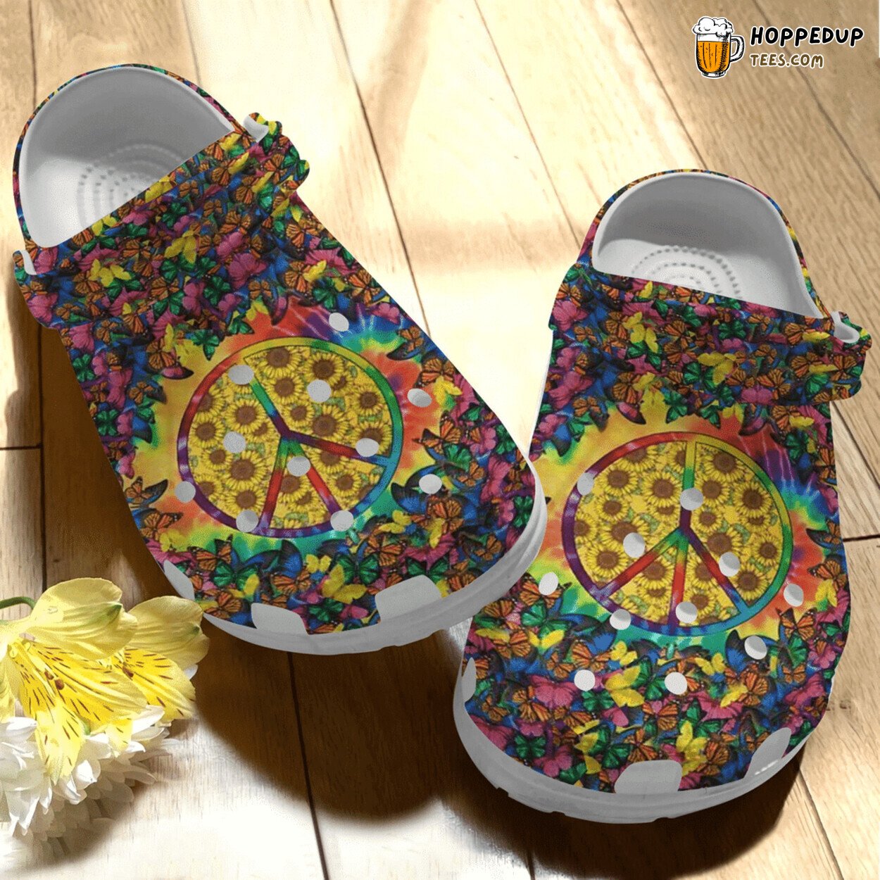 Butterfly Hippie Sunflower Themed Rubber Clog Shoes Comfy Footwear Gift