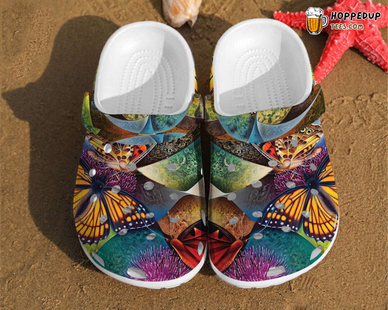 Butterfly Illusion Art Watercolor Themed Rubber Clog Shoes Comfortable Design