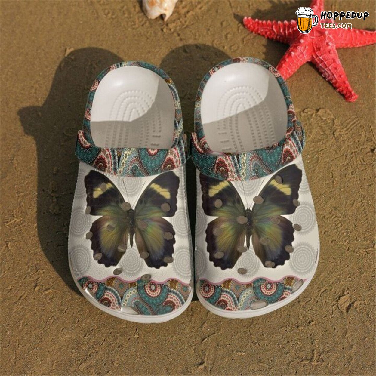 Butterfly Mandala Themed Comfortable Clog Shoes Unique Artistic Design Gift
