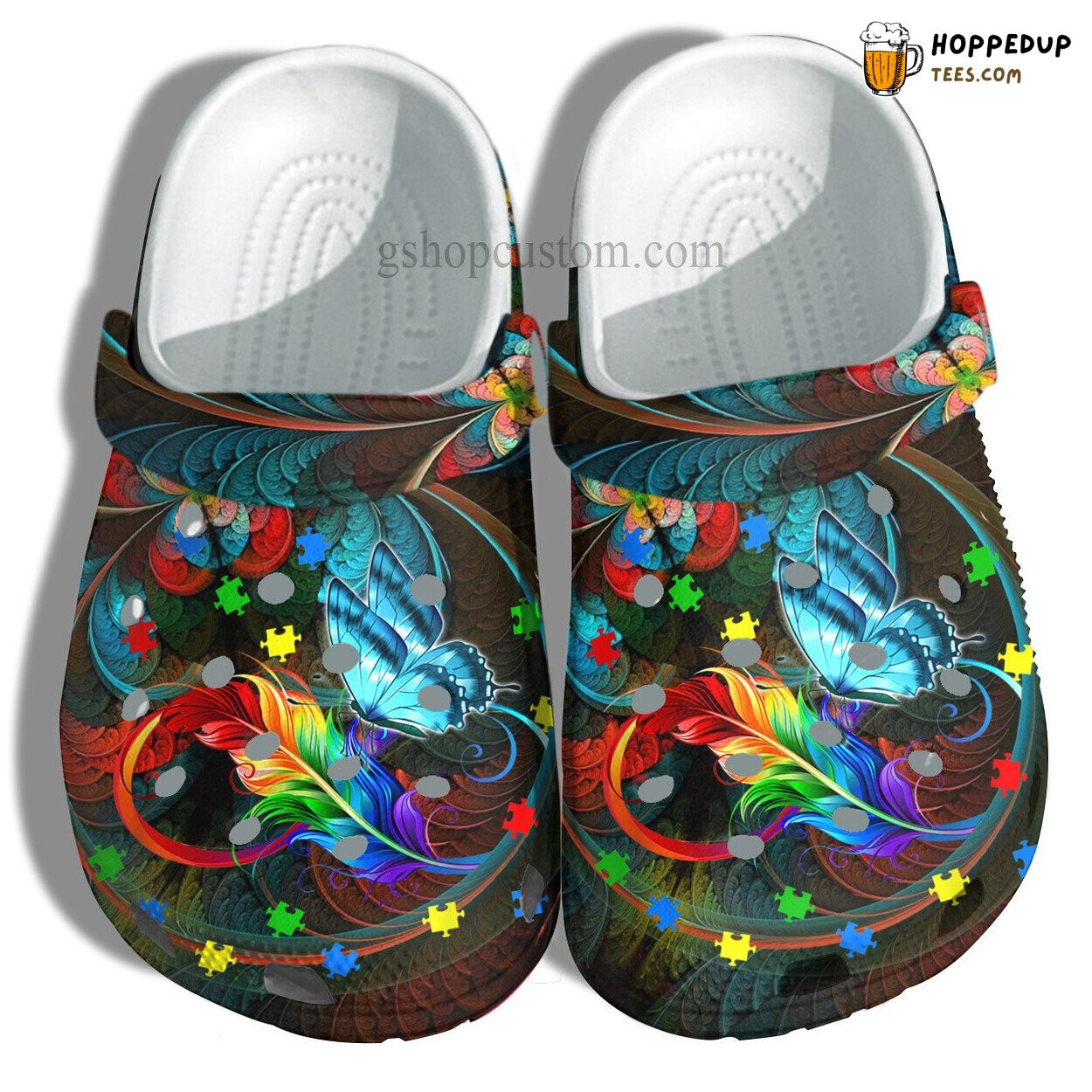 Butterfly Memory Rainbow Feather Autism Awareness Puzzle Clogs
