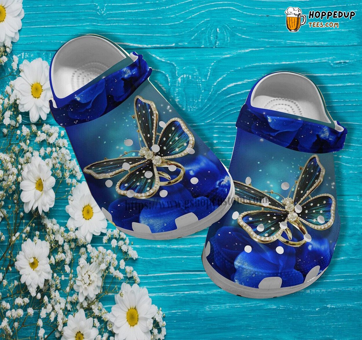 Butterfly Metal Twinkle Blue Flower Mother Day Birthday Gift Clogs