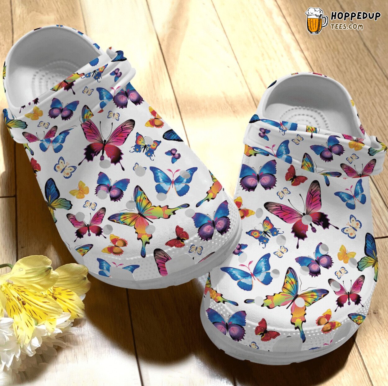 Butterfly Pattern Colorful Design Comfortable Clog Shoes Unique Nature Inspired