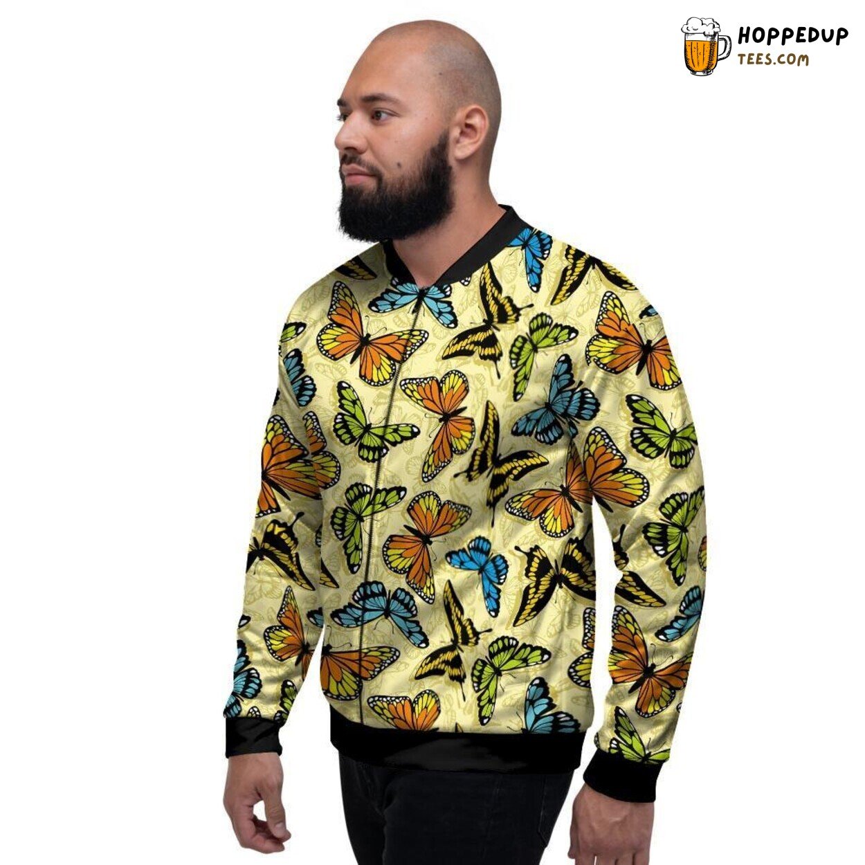 Butterfly Pattern Yellow Print Men’s Bomber Jacket Winged Insect Design Look