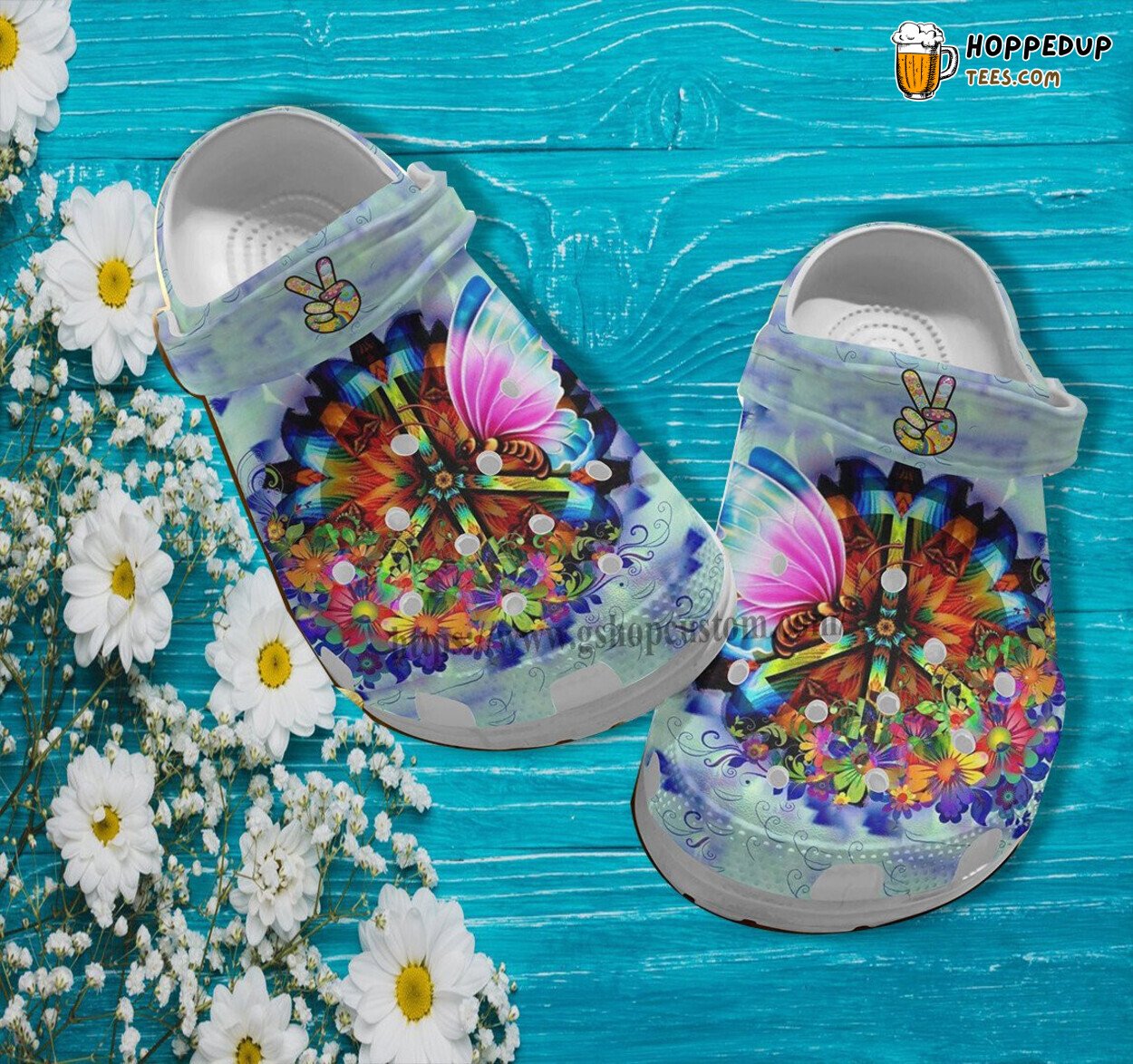 Butterfly Peace Hippie Trippy Themed Croc Clogs Flower Butterfly Shoes