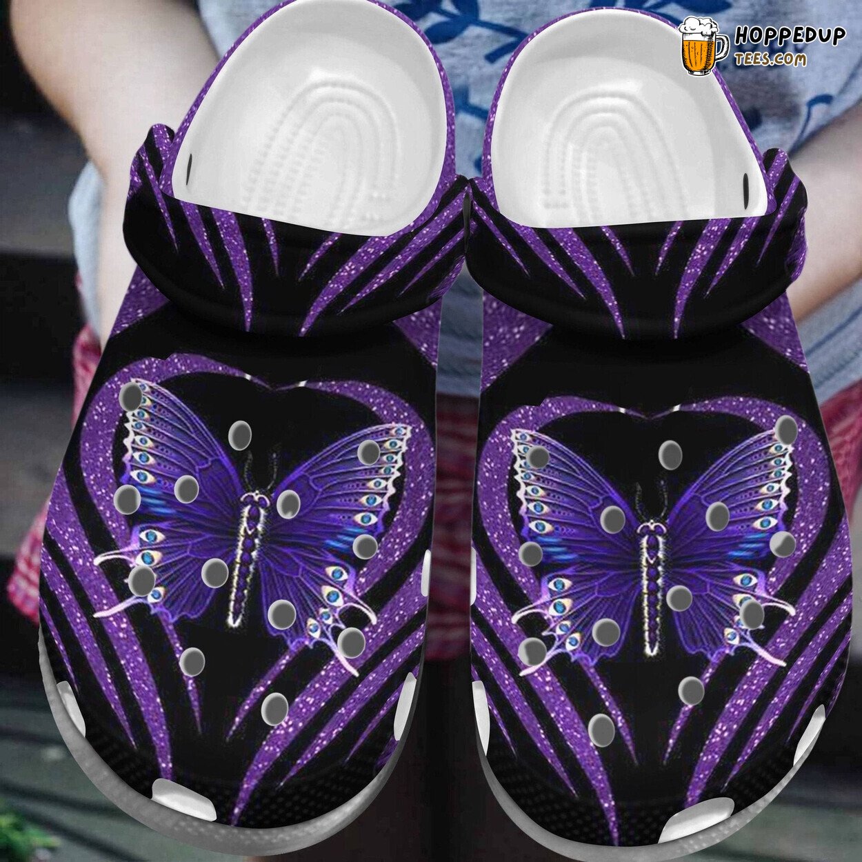 Butterfly Purple Heart Twinkle Bling Design Shoes Clogs Birthday Gift