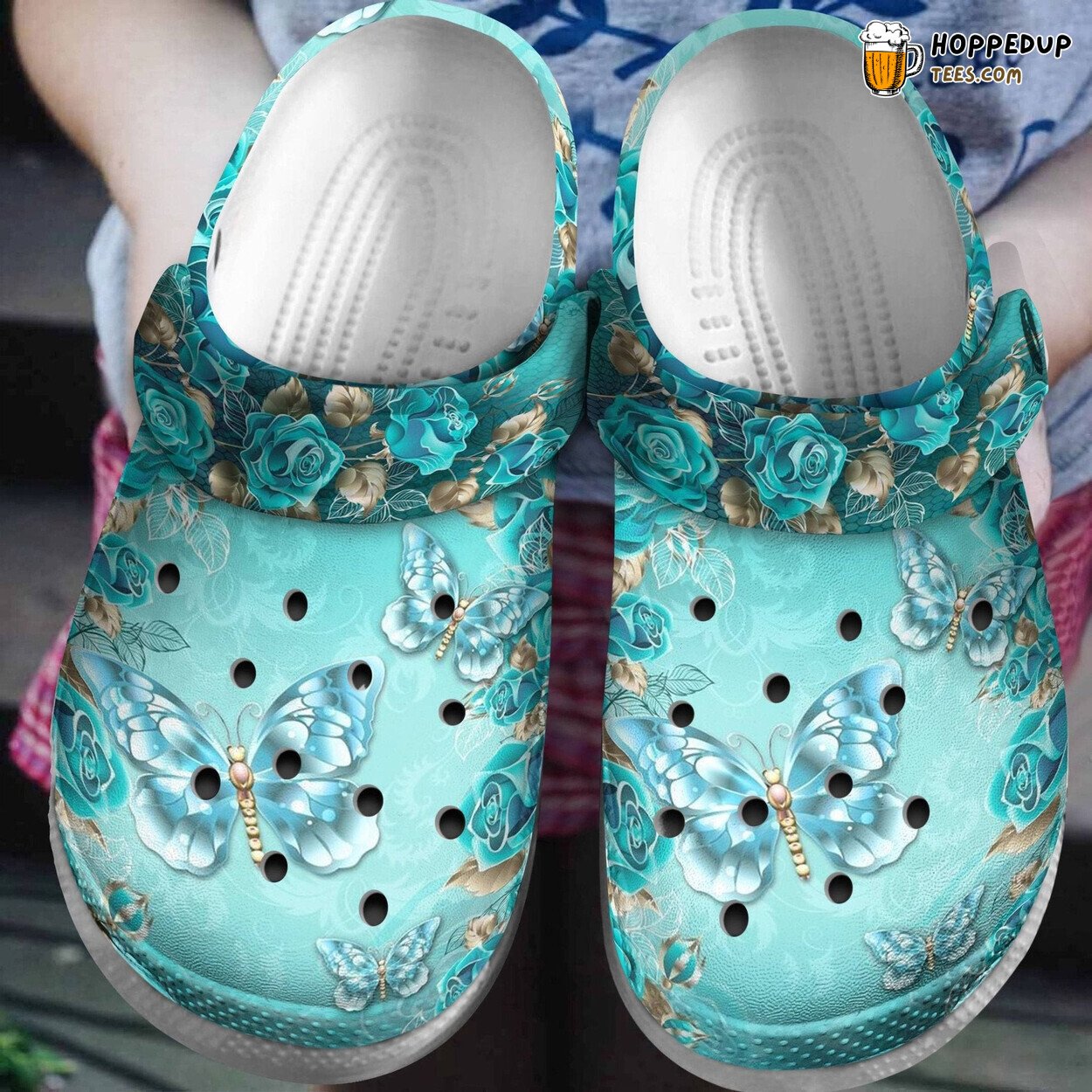 Butterfly Roses Stone Jade Green Comfortable Clogs Birthday Gift Shoes