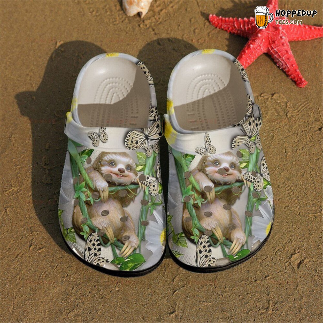 Butterfly Sloth Tree Themed Rubber Clog Shoes Comfy Footwear for Nature Fans