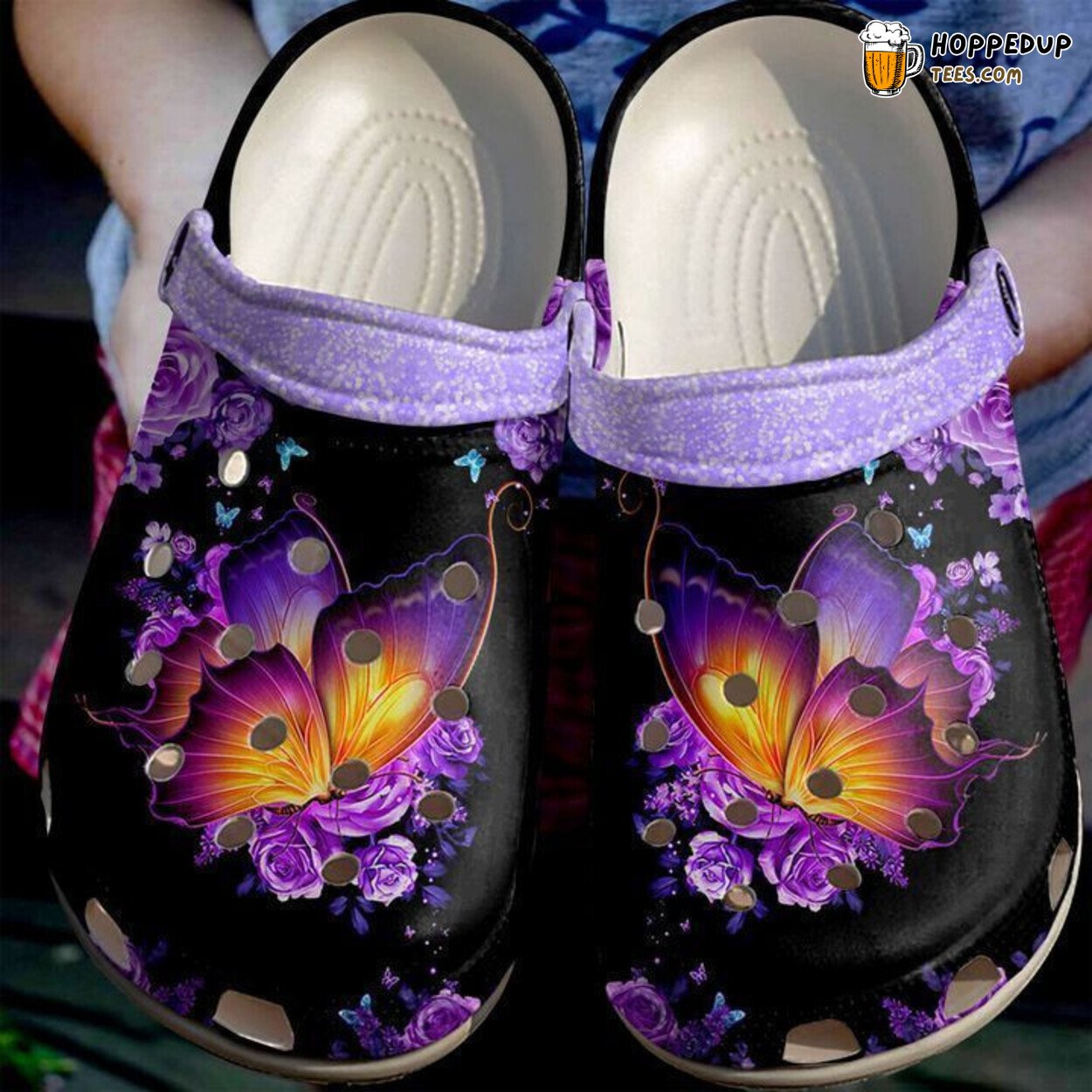 Butterfly With Flower Themed Comfortable Clogs Vibrant Nature Design