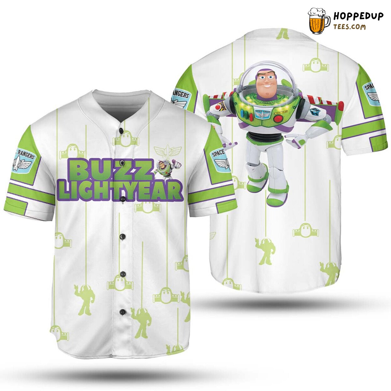 Buzz Lightyear Toy Story 3D Pinstripe White Green Baseball Jersey