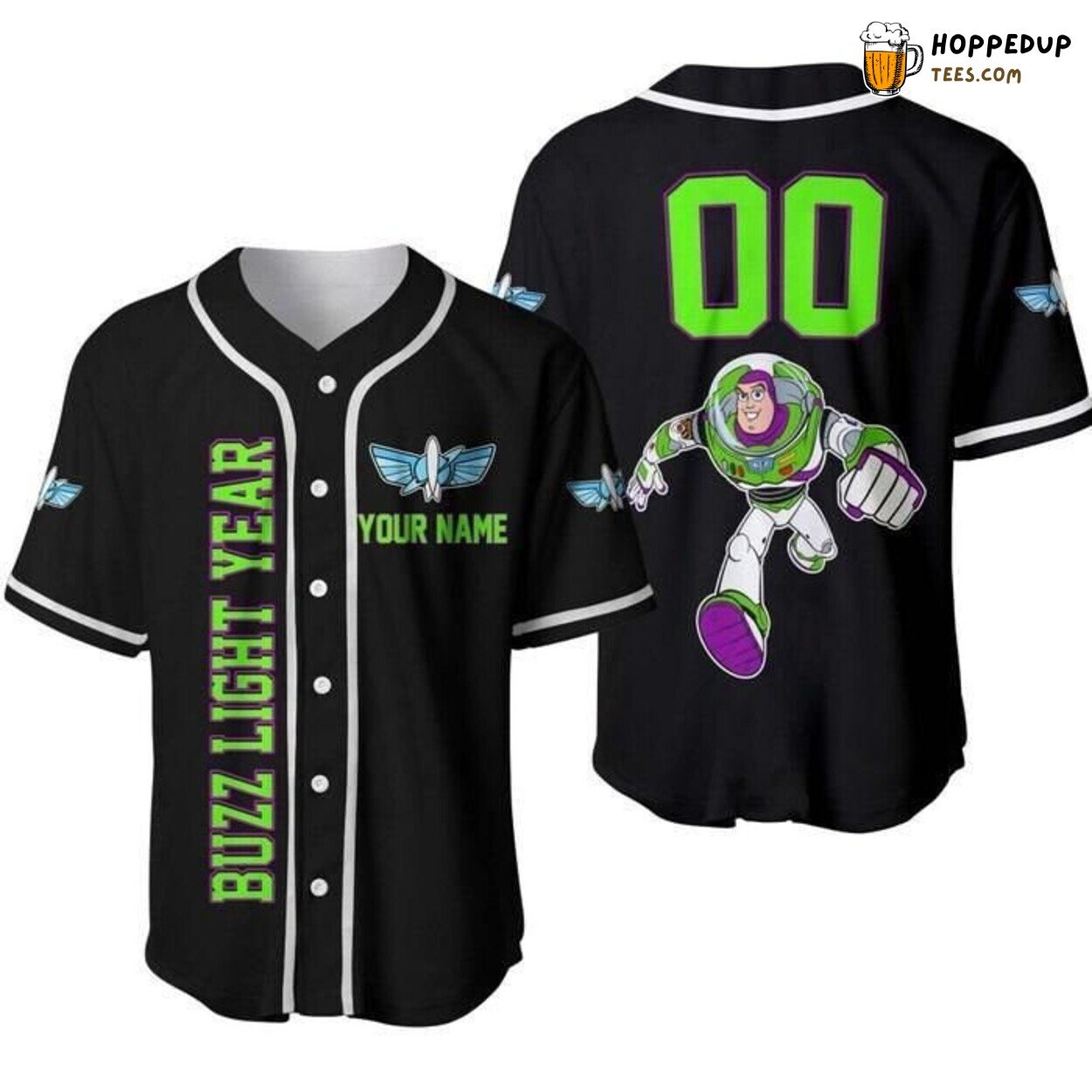 Buzz Lightyear Toy Story Disney Green Black Baseball Jersey